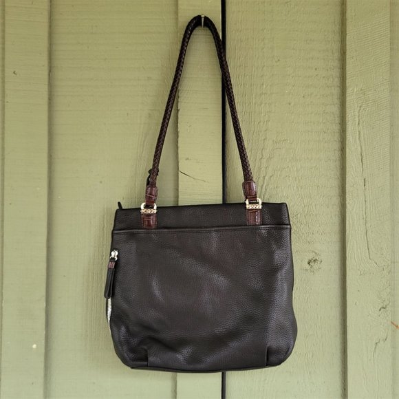 BRIGHTON Black Leather Brown Mock Croc Shoulder Bag - Picture 6 of 8